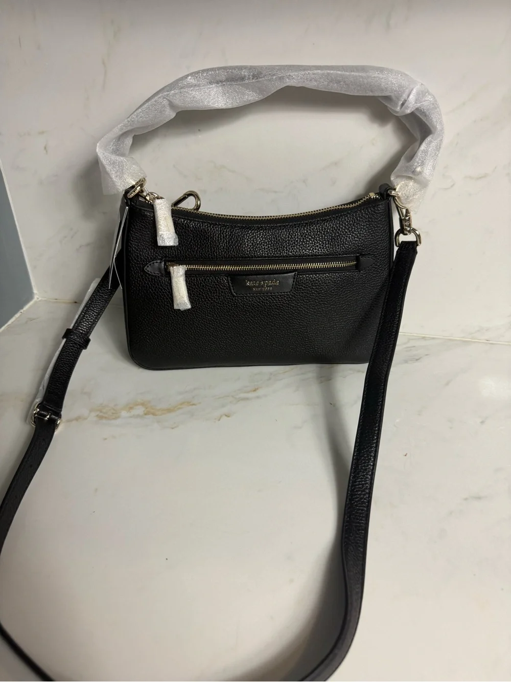 KATE SPADE NY Hudson Small Pebbled Leather Convertible Shoulder Bag- BLACK